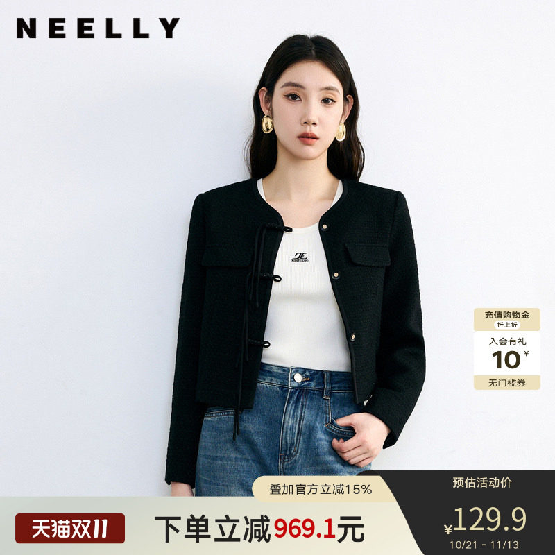 NEELLY纳俪盘扣黑色短外套