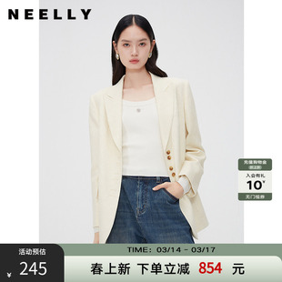 NEELLY纳俪商场同款春秋新款重工提花西装外套女单排扣通勤短上衣