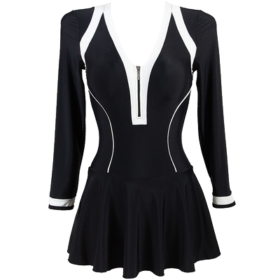 耐浪女士长袖拼色连体泳衣裙