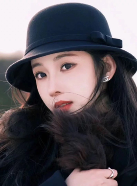 2025秋冬新款帽子赫本小香风毛呢盆帽女简约优雅礼帽蝴蝶结渔夫帽