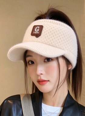 日韩版温柔针织空顶帽秋冬季时尚毛线帽休闲运动风大头围帽子女款