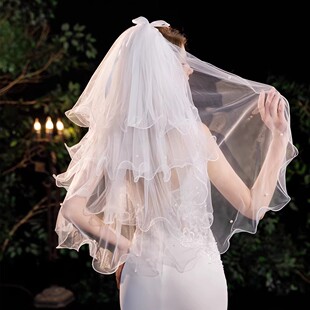 求婚登记领证头纱发夹婚纱摄影拍照道具结婚森系头饰珍珠蝴蝶造型