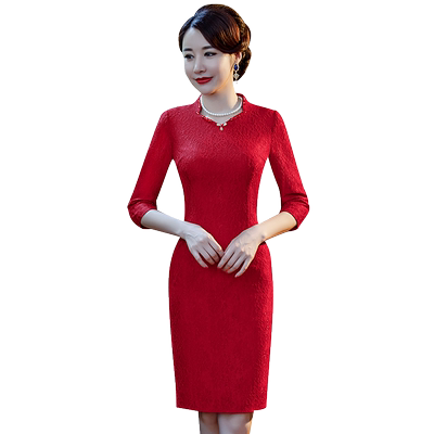 春秋新款妈妈婚宴参加婚庆连衣裙