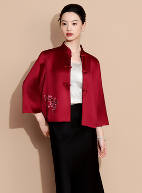 红色国风外套高级感新中式女装2025新款喜庆旗袍外搭 60738外套