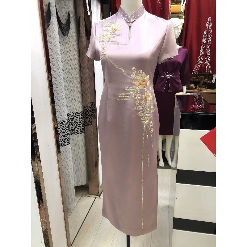 高端刺绣喜婆婆婚宴装醋酸旗袍裙2025春夏新款妈妈结婚礼服年轻