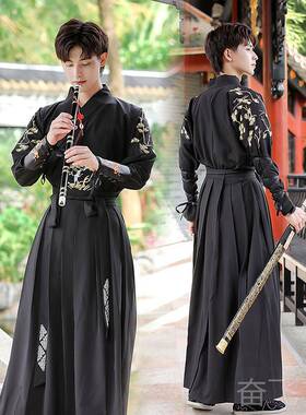 正品中国格原武创汉代传长袖少年风古装士刺统客导学生黑色武术演