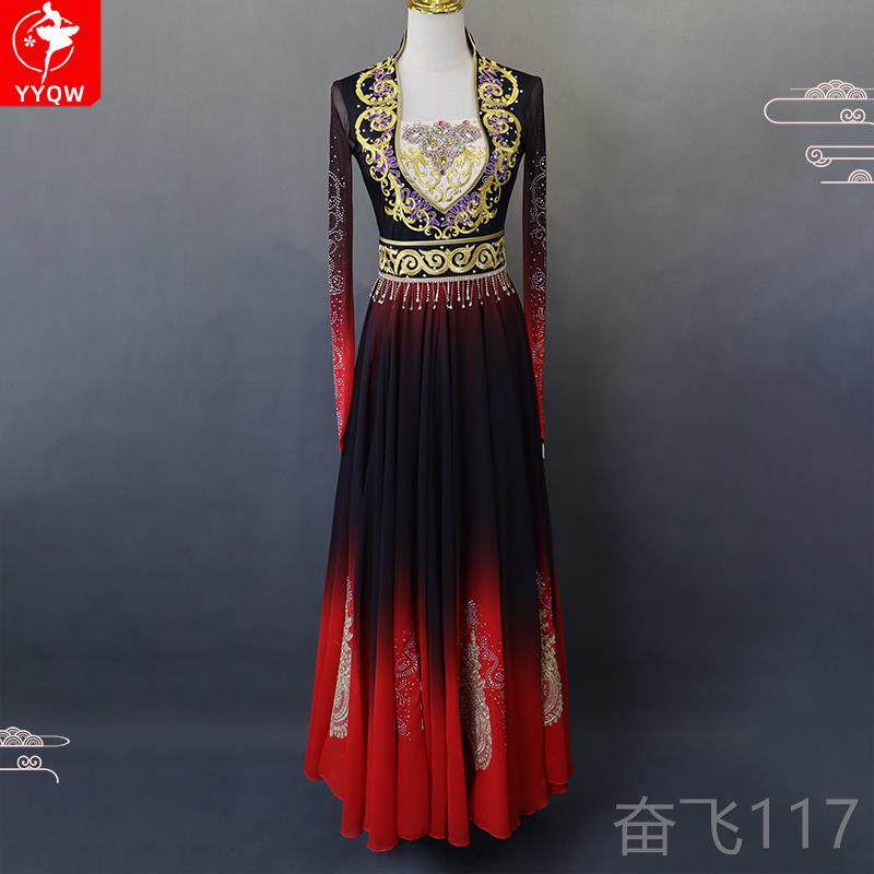 正品新疆舞蹈演出服维吾维裙艺考舞民蹈族裙新疆舞族舞蹈族服服装