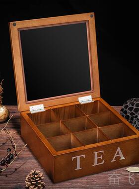 正品九格竹子茶叶叶盒天窗装咖啡收纳盒竹木质茶罐零袋食制收纳储