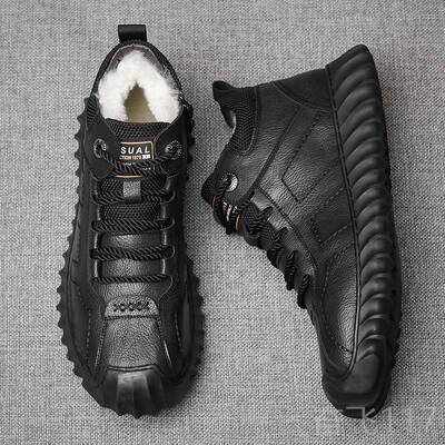 正品棉闲鞋男冬季羊毛皮一体加北绒保暖登山运动休鞋东厚加高帮雪