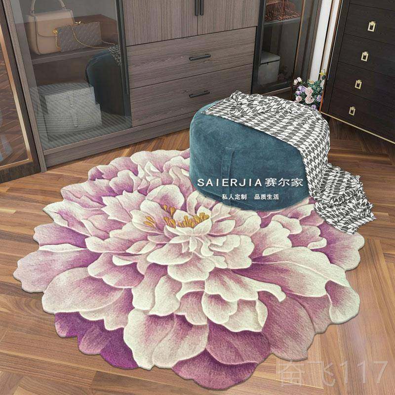 正品新关中式卧室圆形红结牡丹玫瑰莲门喜垫入户玄拜佛地毯婚乔迁