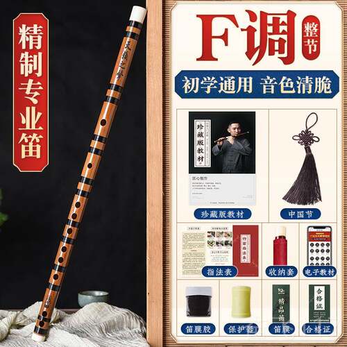 正品湛文兵专业笛子竹笛初入门横笛成者人女调学高f级演奏级乐器