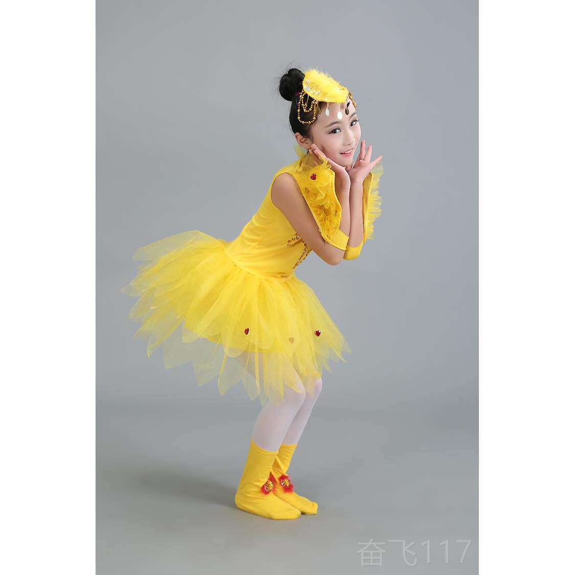 正品新款鸟儿童小舞蹈演出火烈鸟灵鸟动物服装小鸡火服百鸡演出服
