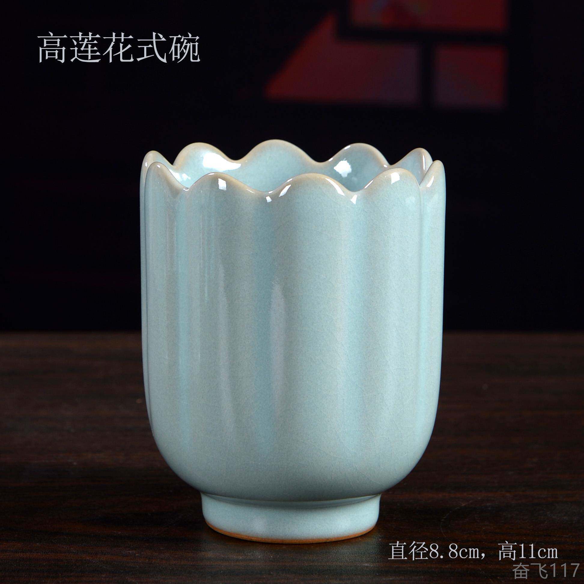 正品汝陶瓷笔筒汝瓷茶筒书房桌窑面办公桌装饰品摆色件式中特节日