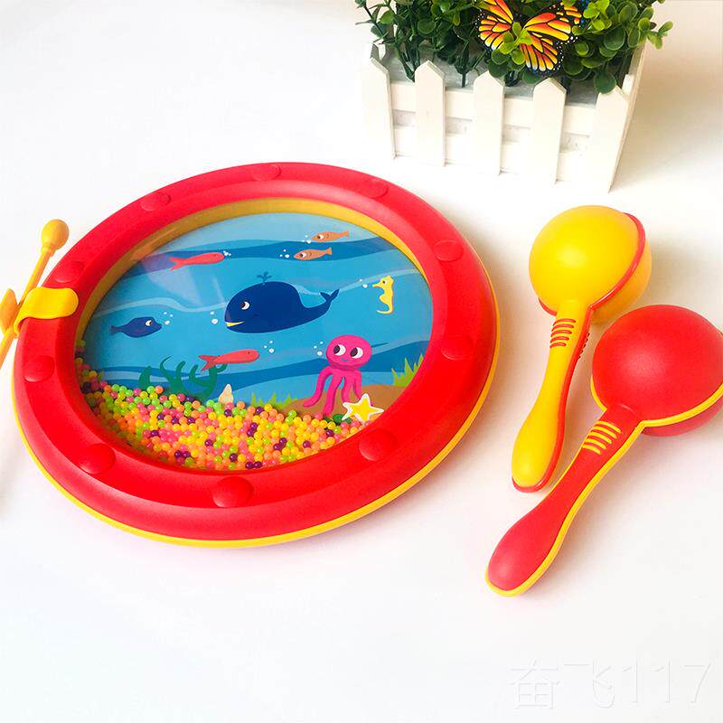 正品红色海浪鼓婴幼儿沙锤铃铛儿童金宝贝早教具笼乐奥音尔夫击乐