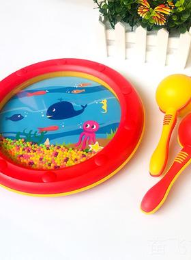 正品红色海浪鼓婴幼儿沙锤铃铛儿童金宝贝早教具笼乐奥音尔夫击乐