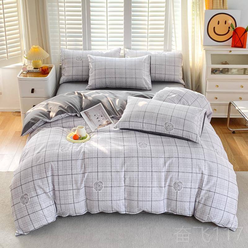 正品罩全棉床上四件套简约条纹180x2纯0cm被2套1.8x2.2x2.4米棉被