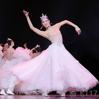 正品蒙古舞额连尔古河舞蹈演出服装白色衣裙美李静同款开纳场舞大