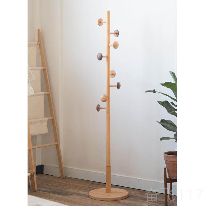 正品北欧实木挂衣架落地式架卧室木衣质衣帽简易家用衣服架子鞋换