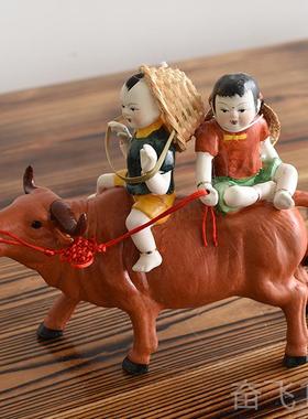 正品牧童水骑酒牛景德镇陶瓷工艺现代家居装饰品客厅品电视柜风摆