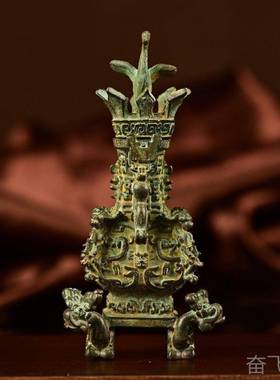 正品仿古春古秋战汉莲朴鹤方壶古典雅办公室客厅装件饰品摆老货玩