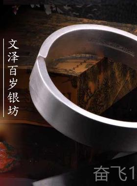 正品丽江花银手镯99雪9足银方形亚光约女手工手镯男定制做简手环