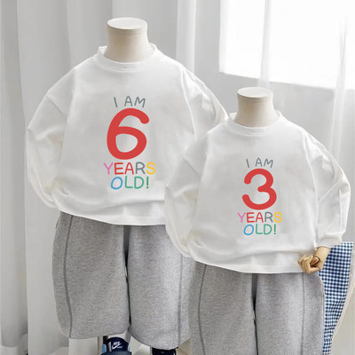 我今年六岁啦!男女童创意生日T恤纯棉年龄纪念儿童圆领长袖春秋装