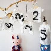 儿童纯棉短袖 亲子休闲周岁衣服 t恤男童女童宝宝卡通数字生日夏装