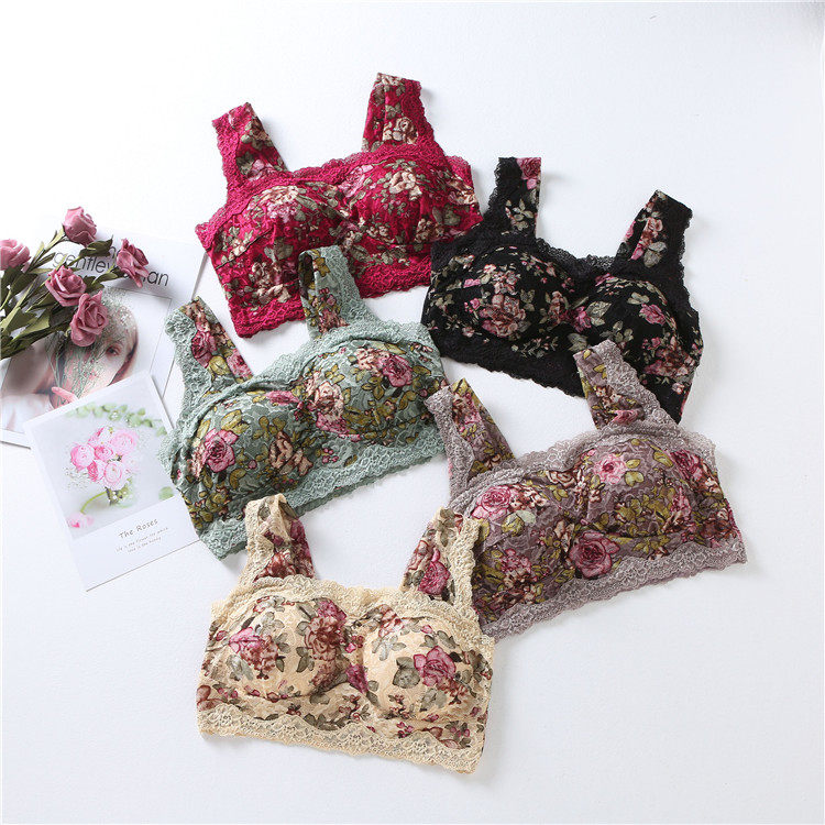 大码薄款背心式文胸罩无钢圈女胖mm蕾丝收副乳睡眠抹胸防走光内衣