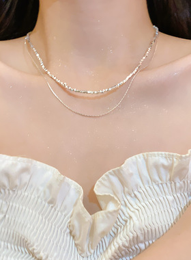 韩国新款双层叠戴碎银几两项链女简约气质超闪锁骨链网红同款颈