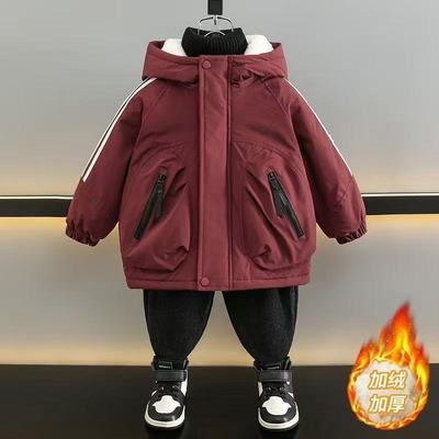 男童外套秋冬款2025新款儿童冲锋衣冬季加绒加厚宝宝冬装派克服潮