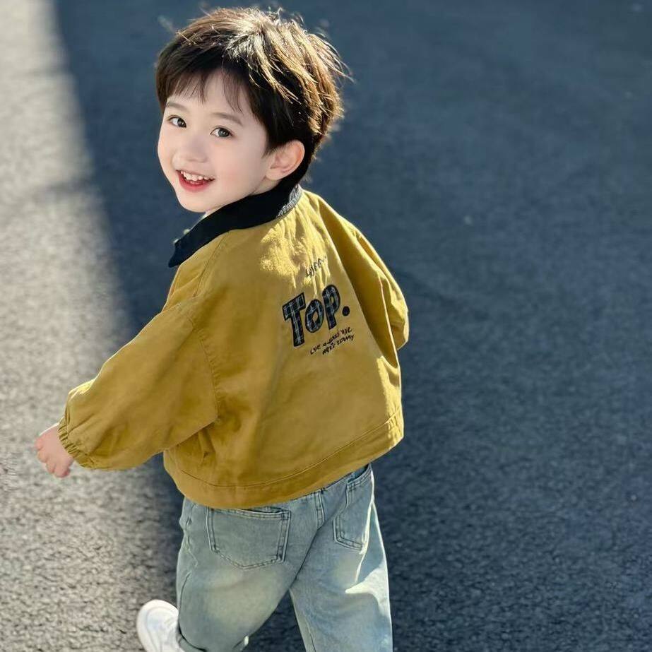 儿童外套2026春秋新款男童韩版洋气翻领夹克衫宝宝休闲百搭上衣潮