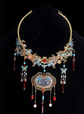 原创 长安宁 烧蓝璎珞项圈汉服配饰明制唐风婚嫁重工古风饰品