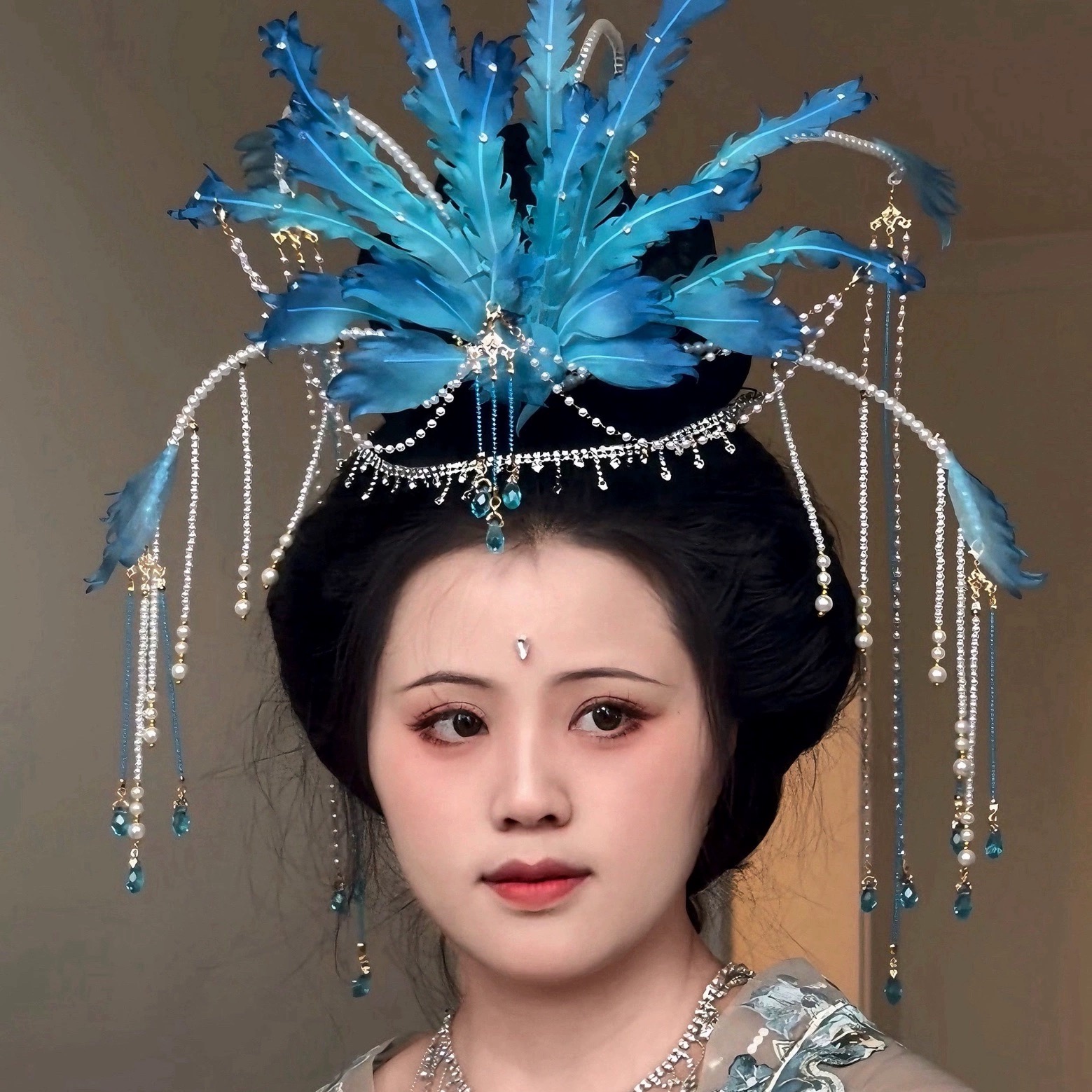 原创 青玄 真丝烫花发冠女儿国国王凤冠发饰仙气正凤重工发饰