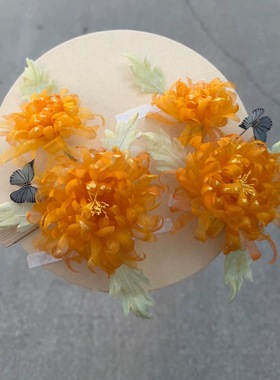 原创 晚香 真丝烫花菊花发饰流苏发钗汉服古风配饰头饰发饰仙气