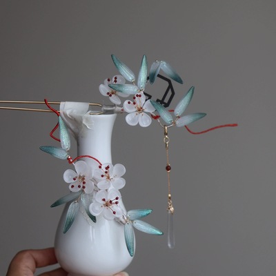 原创（烟渺）夹竹桃琉璃簪花发饰流苏发簪宋制百搭汉服头饰古风