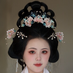 原创 折花 琉璃簪花发冠流苏发钗套装明制头饰汉服配饰百搭古风