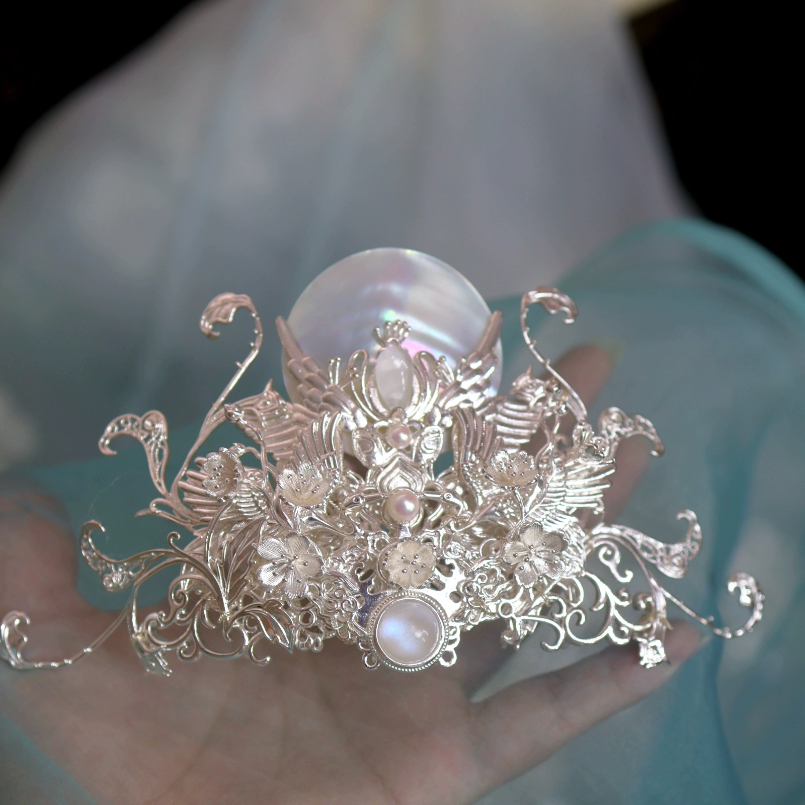 原创初弦月亮神女风发饰套装长流苏重工发冠汉服配饰古风发饰头饰