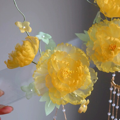 原创 晴岚 真丝烫花软杆发饰发夹汉服古风仙气配饰百搭绢纱花朵