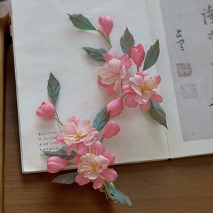 原创 宴春莳 海棠花真丝烫花发饰发夹软杆仙气簪花发饰古风配饰