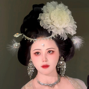 原创 芳华1 真丝烫花牡丹唐风复原发饰套装国风汉服