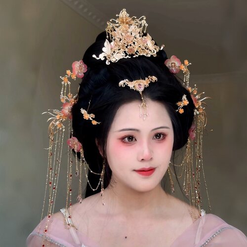 原创 晚音 重工长流苏发饰仙气发冠发钗超仙古风配饰汉服头饰