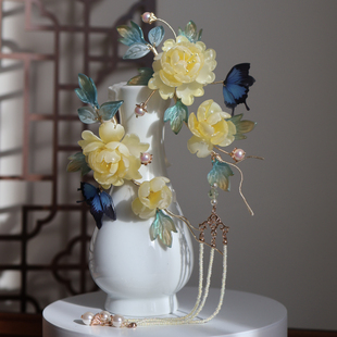 原创 镜花辞 琉璃簪花发饰汉服古风配饰发梳发夹软杆头饰