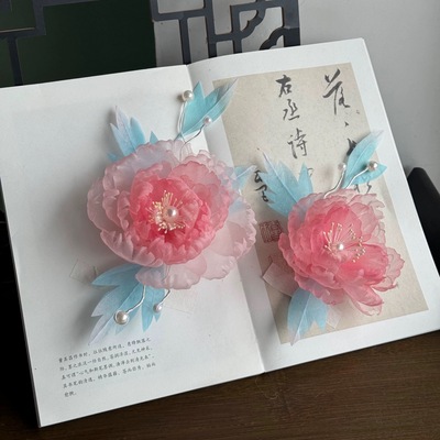 原创 照水芙蓉 芙蓉花真丝烫花发饰软杆绢纱花朵仙气百搭汉服发夹