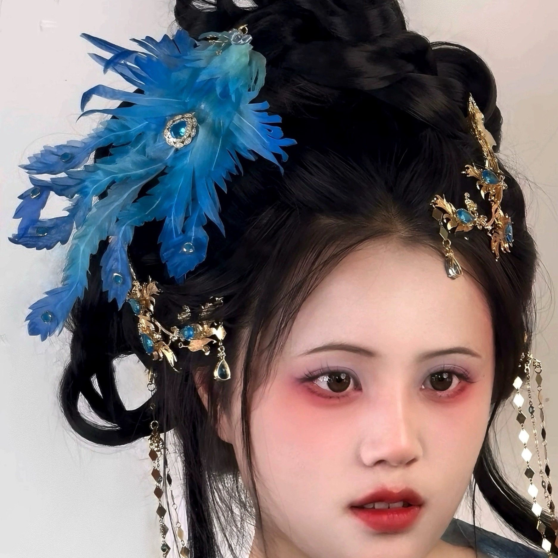 原创 青玄 真丝烫花孔雀发饰发钗重工流苏发钗汉服配饰古风发饰