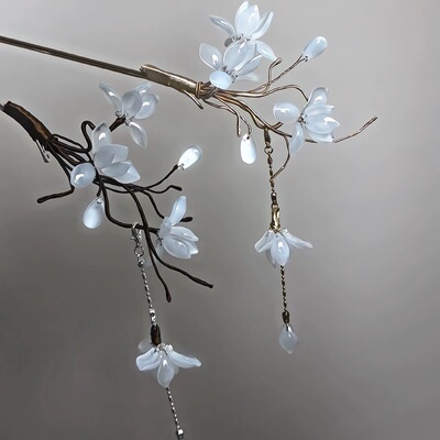 原创 玉兰词 玉兰琉璃簪花盘发簪汉服配饰流苏发饰仙气百搭