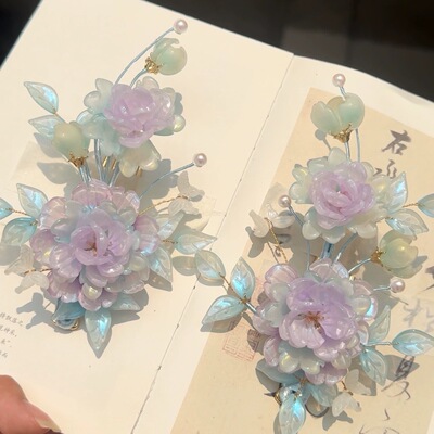 原创（雾山）琉璃簪花汉服发饰仙气百搭发钗发夹古风发饰