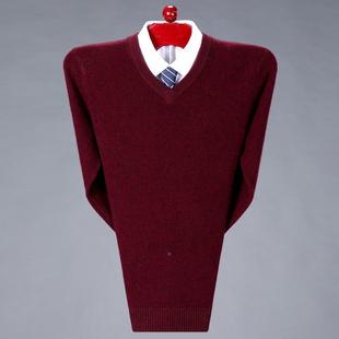 V尚闲套头年领休羊毛针织衫 时07 纯色打底毛衣 中男羊绒士衫 冬季