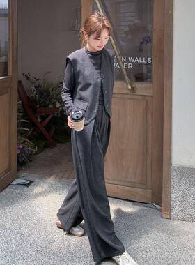 深灰色老马钱风西装甲阔腿套女2025秋裤季气装质高级b171-XW7感穿