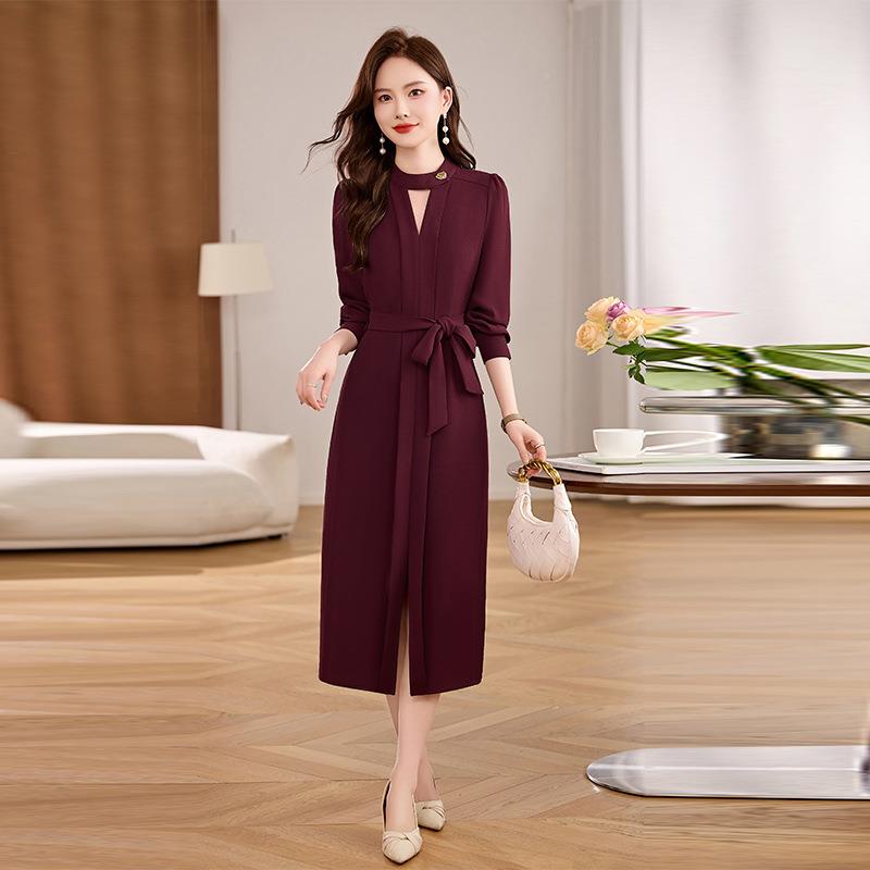 025年春新款长袖气Z5377-01时质尚修身季显瘦系带女式连2衣裙 Z53