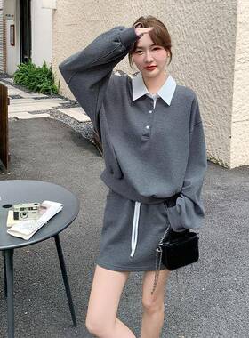 灰色韩系学院半风休套装裙女C108-745秋2025新款拼接卫衣身短裙闲